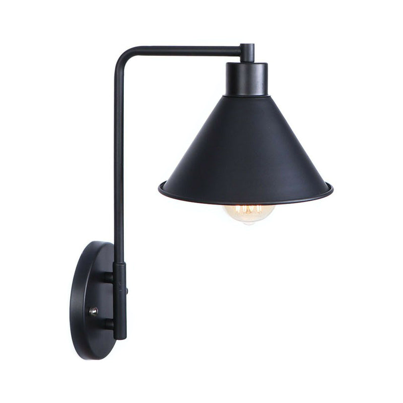 Modern Black/White Square Arm Wall Light With Iron Fixture Cone/Flared/Scalloped Shade For Bedside