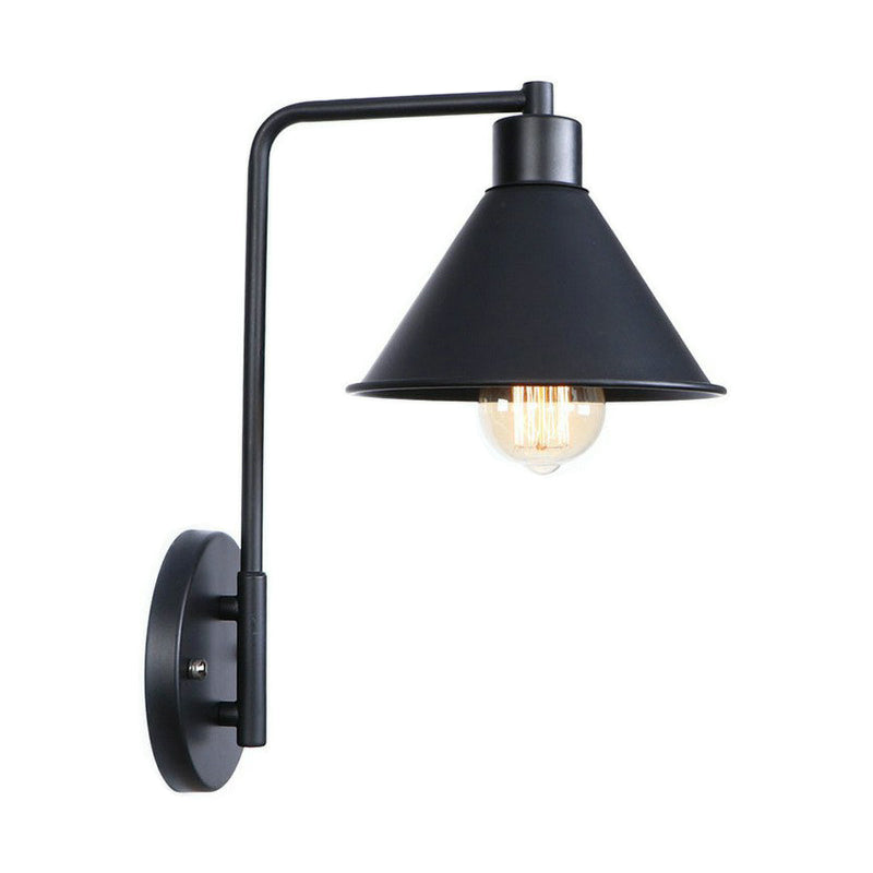 Modern Black/White Square Arm Wall Light With Iron Fixture Cone/Flared/Scalloped Shade For Bedside