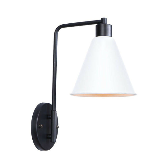 Modern Black/White Square Arm Wall Light With Iron Fixture Cone/Flared/Scalloped Shade For Bedside