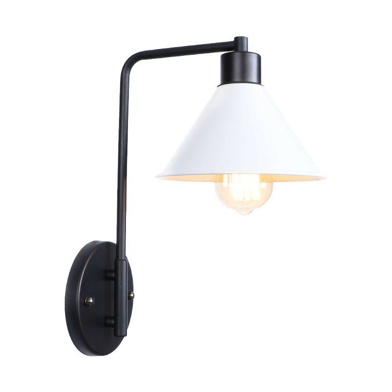 Modern Black/White Square Arm Wall Light With Iron Fixture Cone/Flared/Scalloped Shade For Bedside