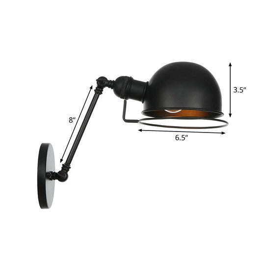 Adjustable Black Industrial Wall Lamp 8/12 Hemispherical Iron With Wire Guard - Ideal Living Room