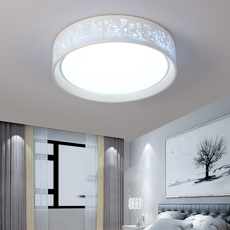 White Hammered Metal Flush Mount Ceiling Light Fixture for Children's Bedroom