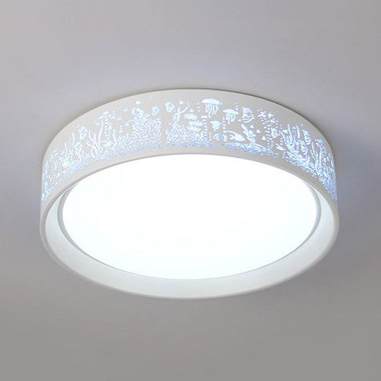 White Hammered Metal Flush Mount Ceiling Light Fixture for Children's Bedroom