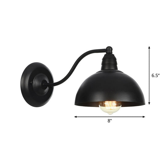 Rustic Black Bowl Kitchen Wall Light With Adjustable Arm - 1-Light Metallic Mounted Lamp