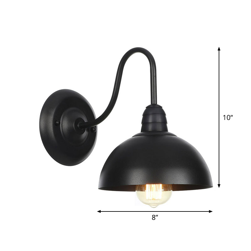 Rustic Black Bowl Kitchen Wall Light With Adjustable Arm - 1-Light Metallic Mounted Lamp