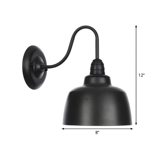 Rustic Black Bowl Kitchen Wall Light With Adjustable Arm - 1-Light Metallic Mounted Lamp