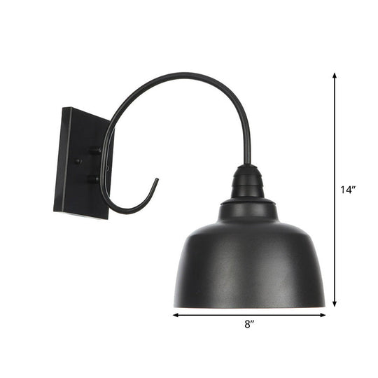 Rustic Black Bowl Kitchen Wall Light With Adjustable Arm - 1-Light Metallic Mounted Lamp