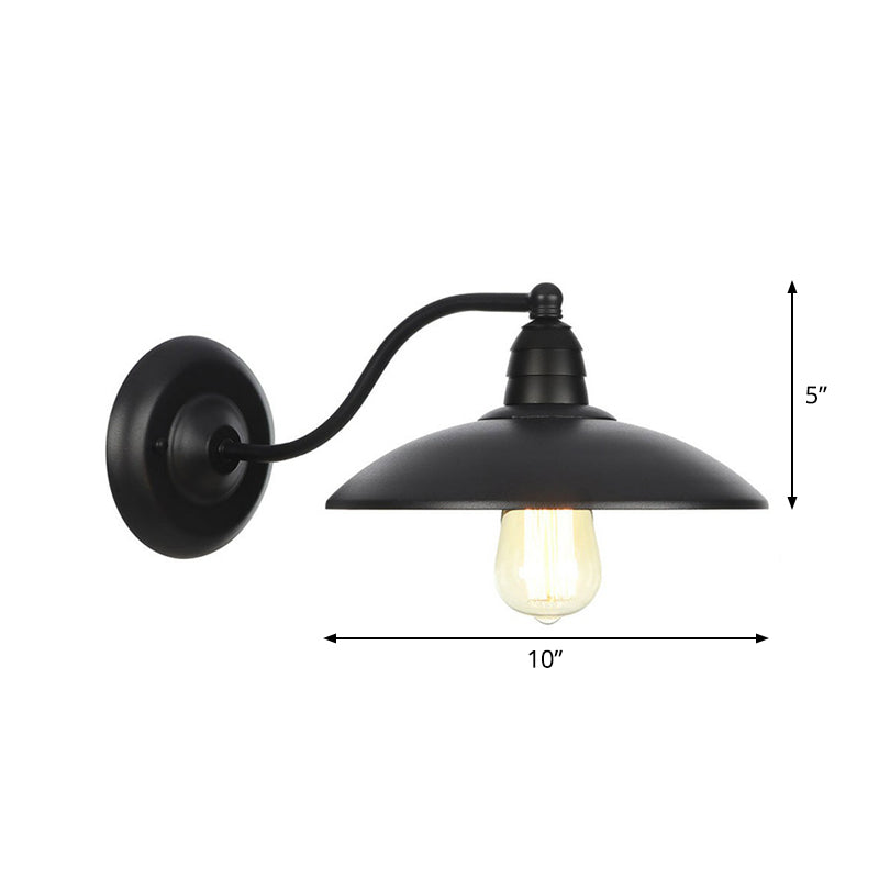 Rustic Black Bowl Kitchen Wall Light With Adjustable Arm - 1-Light Metallic Mounted Lamp