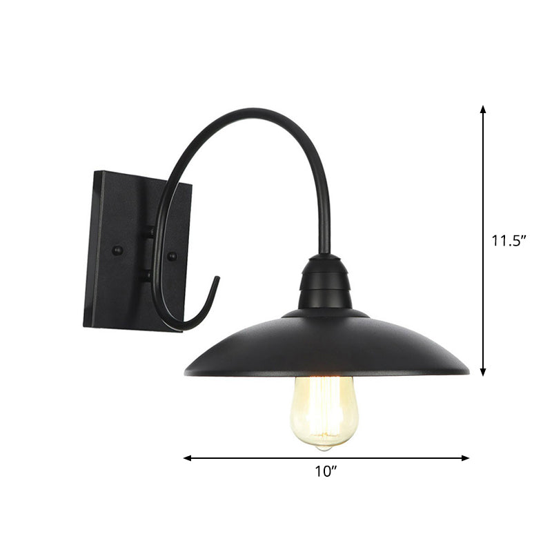 Rustic Black Bowl Kitchen Wall Light With Adjustable Arm - 1-Light Metallic Mounted Lamp