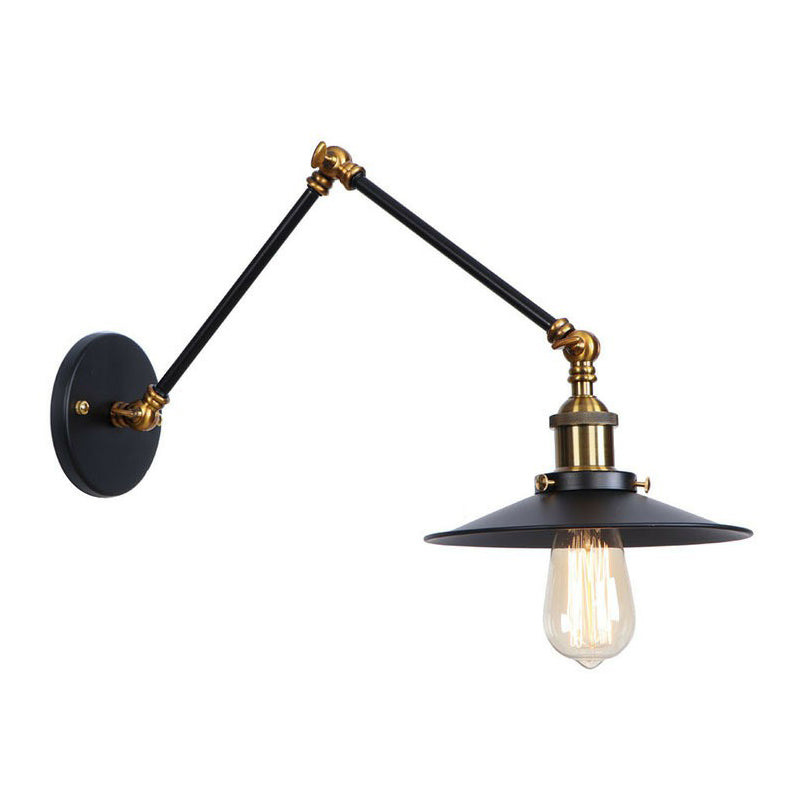 Industrial Metal Wall Reading Lamp With Flared Cone Design And Swing Arm - 1 Bulb Black-Brass