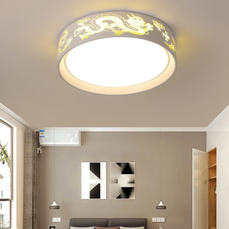 White Hammered Metal Flush Mount Ceiling Light Fixture for Children's Bedroom