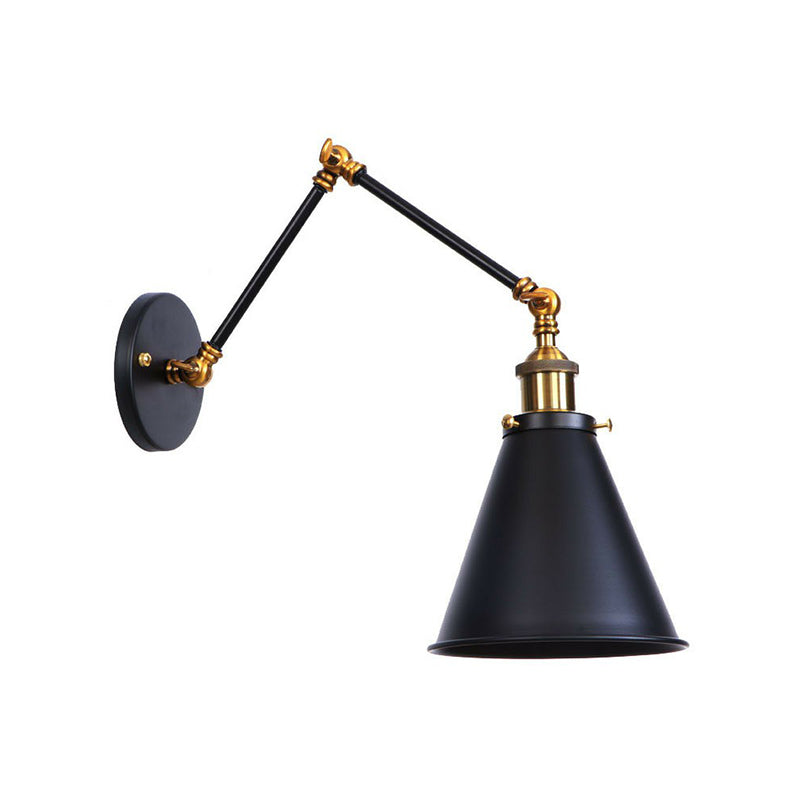 Industrial Metal Wall Reading Lamp With Flared Cone Design And Swing Arm - 1 Bulb Black-Brass