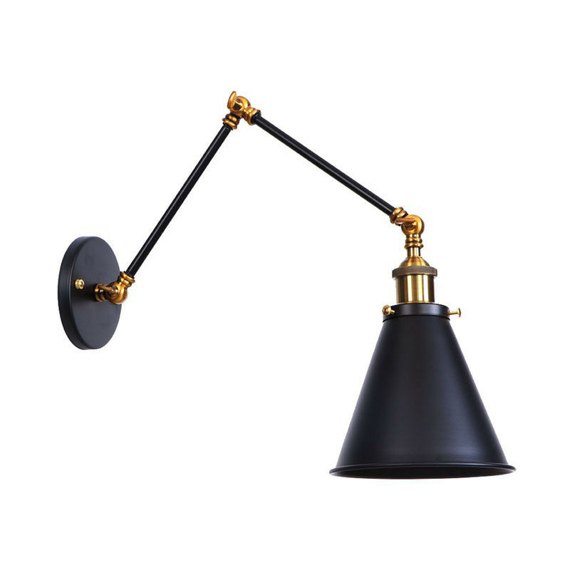 Industrial Metal Wall Reading Lamp With Flared Cone Design And Swing Arm - 1 Bulb Black-Brass