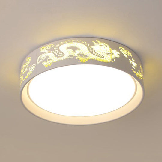 White Hammered Metal Flush Mount Ceiling Light Fixture for Children's Bedroom