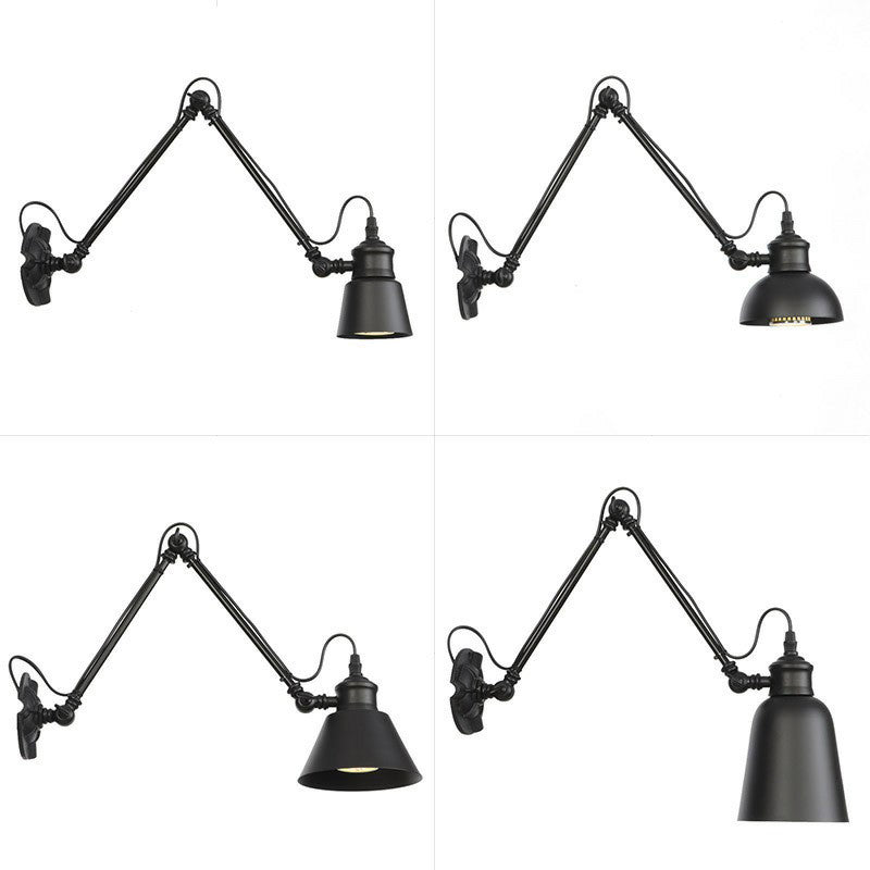 Vintage Matte Black Iron Wall Mount Reading Light With Swing Arm - 1-Bulb Task Lamp