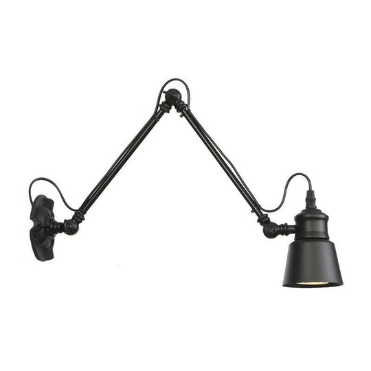 Vintage Matte Black Iron Wall Mount Reading Light With Swing Arm - 1-Bulb Task Lamp