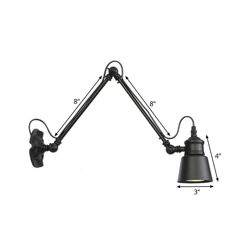 Vintage Matte Black Iron Wall Mount Reading Light With Swing Arm - 1-Bulb Task Lamp