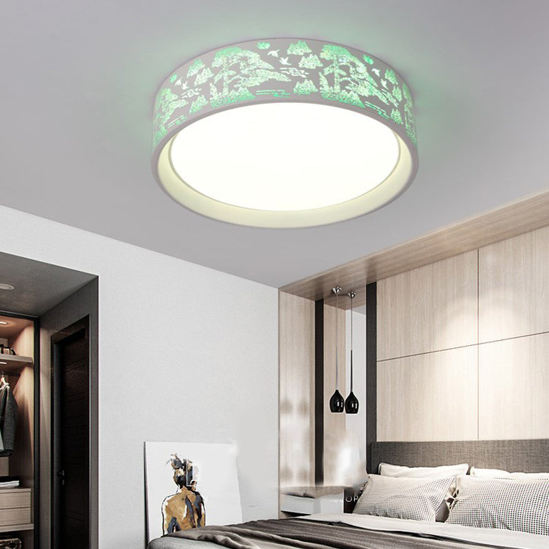 White Hammered Metal Flush Mount Ceiling Light Fixture for Children's Bedroom