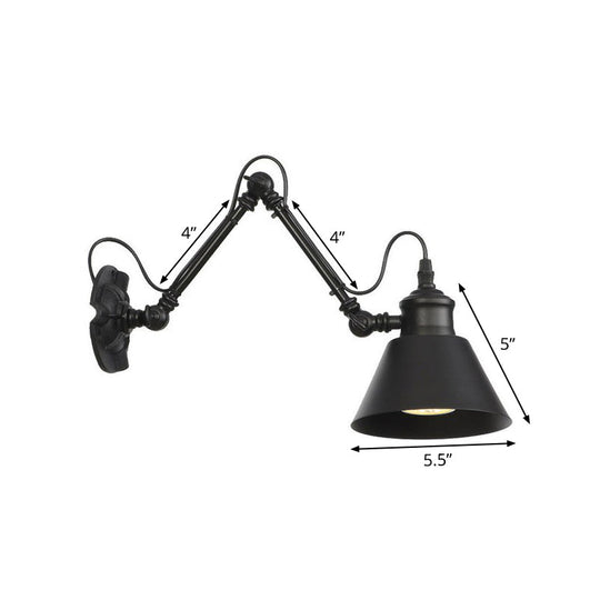 Vintage Matte Black Iron Wall Mount Reading Light With Swing Arm - 1-Bulb Task Lamp