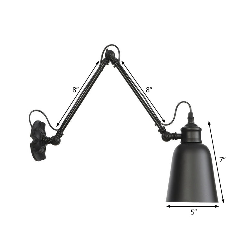 Vintage Matte Black Iron Wall Mount Reading Light With Swing Arm - 1-Bulb Task Lamp