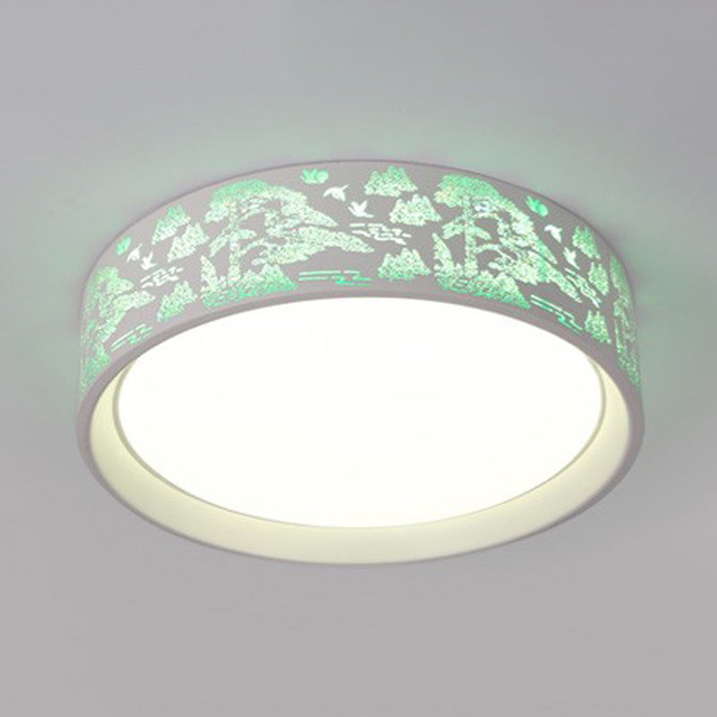 White Hammered Metal Flush Mount Ceiling Light Fixture for Children's Bedroom