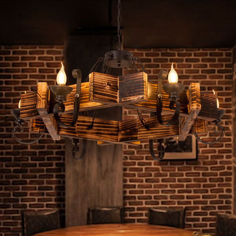 Nautical Wooden Hanging Light Fixture - Triangular/Square 3/4/6 Heads Restaurant Ceiling Chandelier