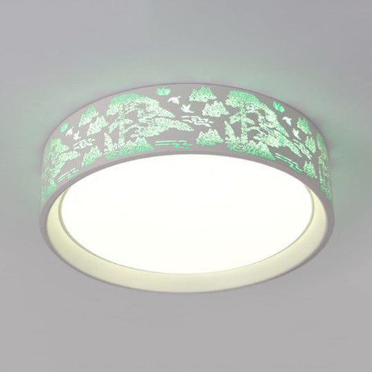 White Hammered Metal Flush Mount Ceiling Light Fixture For Childrens Bedroom