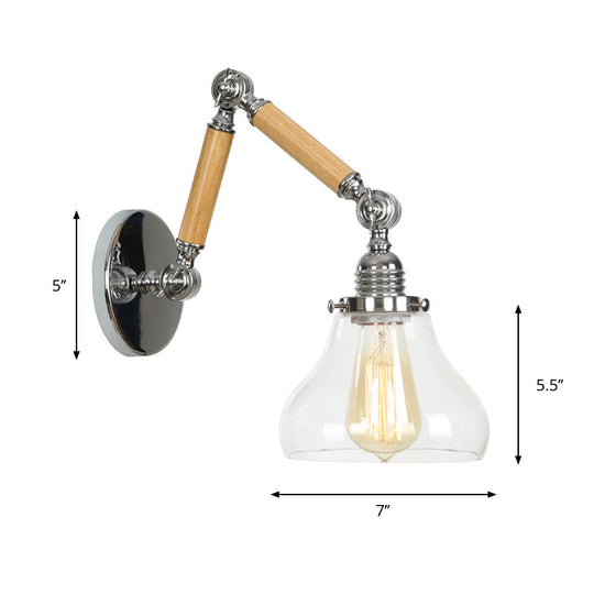 Modern Brown-Silver Reading Wall Lamp With Clear Glass Shade And Swing Arm