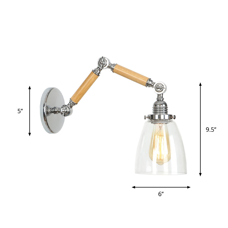 Modern Brown-Silver Reading Wall Lamp With Clear Glass Shade And Swing Arm