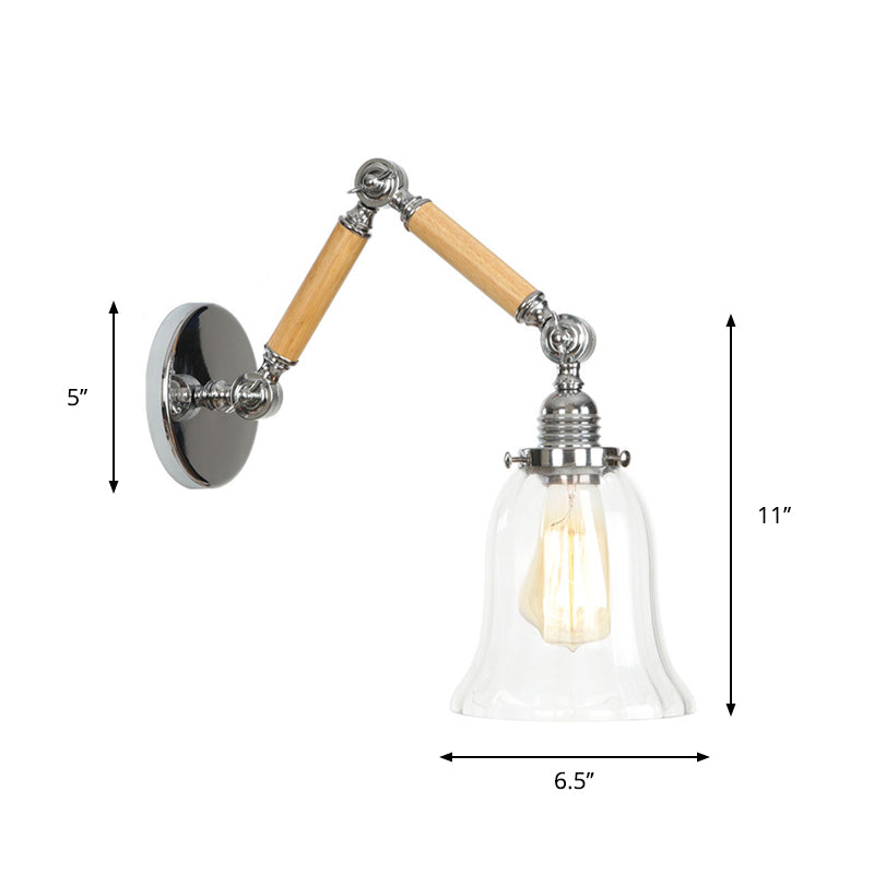 Modern Brown-Silver Reading Wall Lamp With Clear Glass Shade And Swing Arm