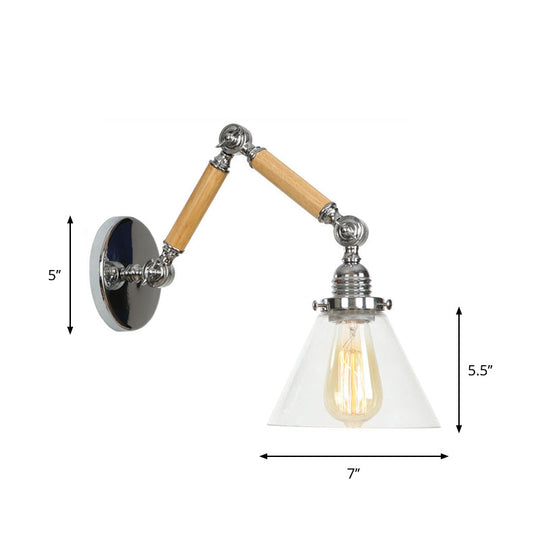 Modern Brown-Silver Reading Wall Lamp With Clear Glass Shade And Swing Arm