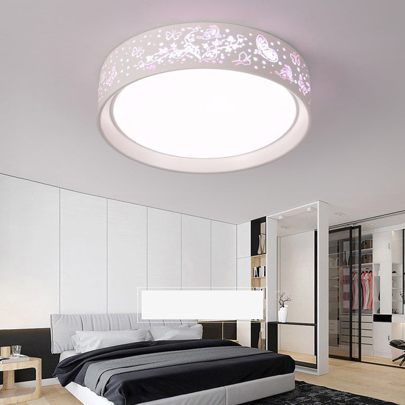 White Hammered Metal Flush Mount Ceiling Light Fixture for Children's Bedroom