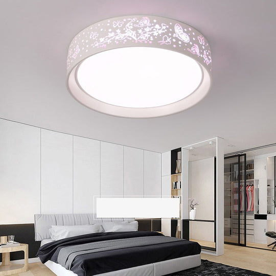 White Hammered Metal Flush Mount Ceiling Light Fixture For Childrens Bedroom / Warm C