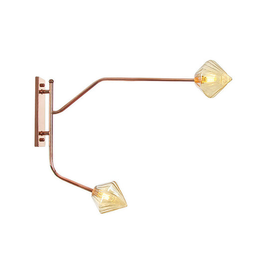 Wall Mounted Iron Rose Gold Reading Light With Branching Design Industrial Fixture - Gem/Ball Glass