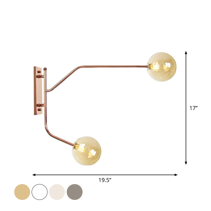 Wall Mounted Iron Rose Gold Reading Light With Branching Design Industrial Fixture - Gem/Ball Glass