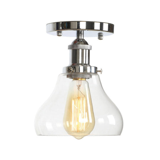 Clear Ribbed Glass Flushmount Farmhouse Bell-Chrome Ceiling Light