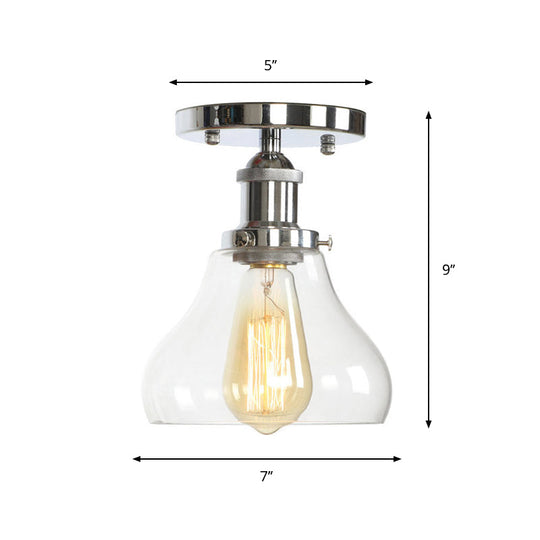 Clear Ribbed Glass Flushmount Farmhouse Bell-Chrome Ceiling Light