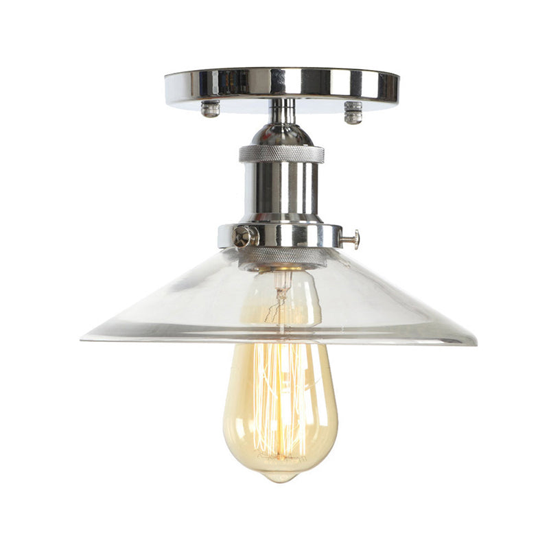 Clear Ribbed Glass Flushmount Farmhouse Bell-Chrome Ceiling Light