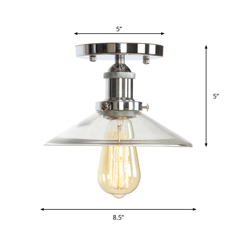 Clear Ribbed Glass Flushmount Farmhouse Bell-Chrome Ceiling Light