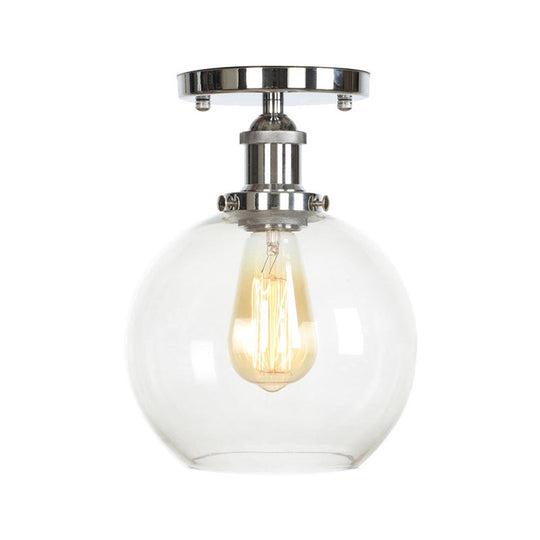 Clear Ribbed Glass Flushmount Farmhouse Bell-Chrome Ceiling Light