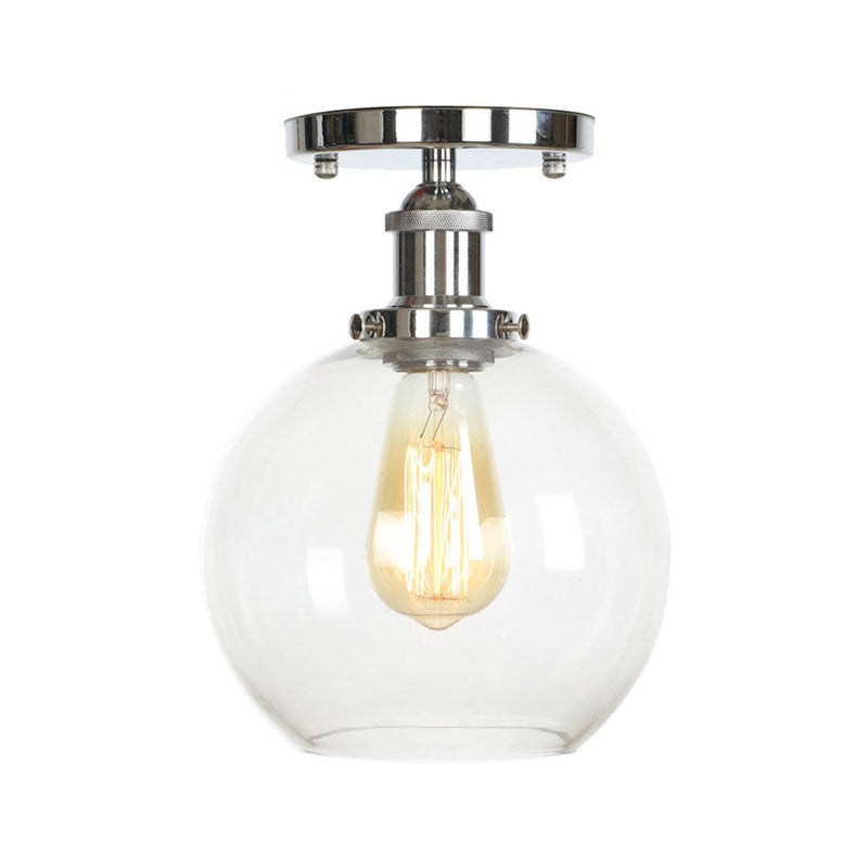 Clear Ribbed Glass Flushmount Farmhouse Bell-Chrome Ceiling Light Chrome / B