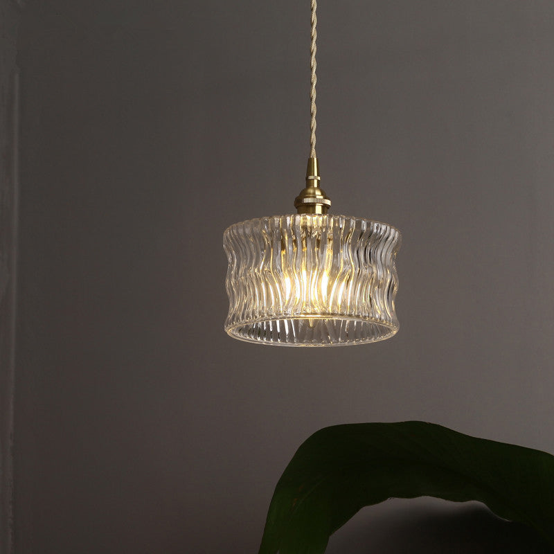 Antique Clear Ribbed Glass Gold Ceiling Pendant Lamp