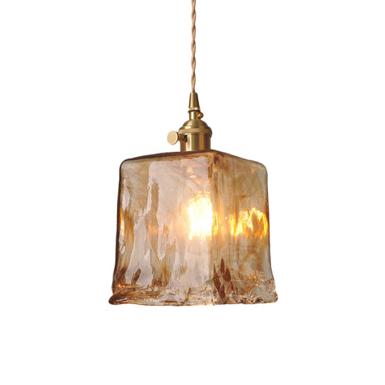 Single-Bulb Hanging Pendant Farmhouse Glass Suspension Lighting In Brass Coffee / D