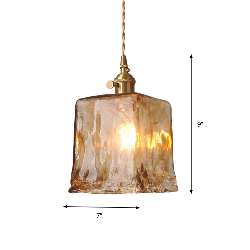 Single-Bulb Hanging Pendant Farmhouse Glass Suspension Lighting In Brass