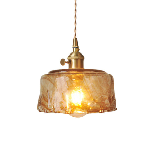 Brass Cone/Cube Coffee Cloud Glass Single-Bulb Pendant Light for Farmhouse Décor