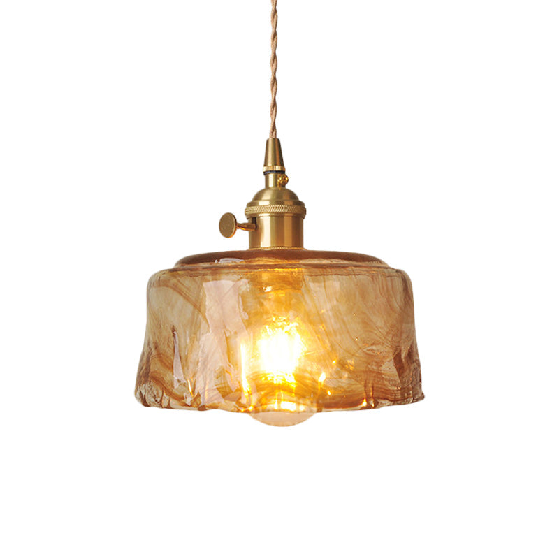 Single-Bulb Hanging Pendant Farmhouse Glass Suspension Lighting In Brass Coffee / C