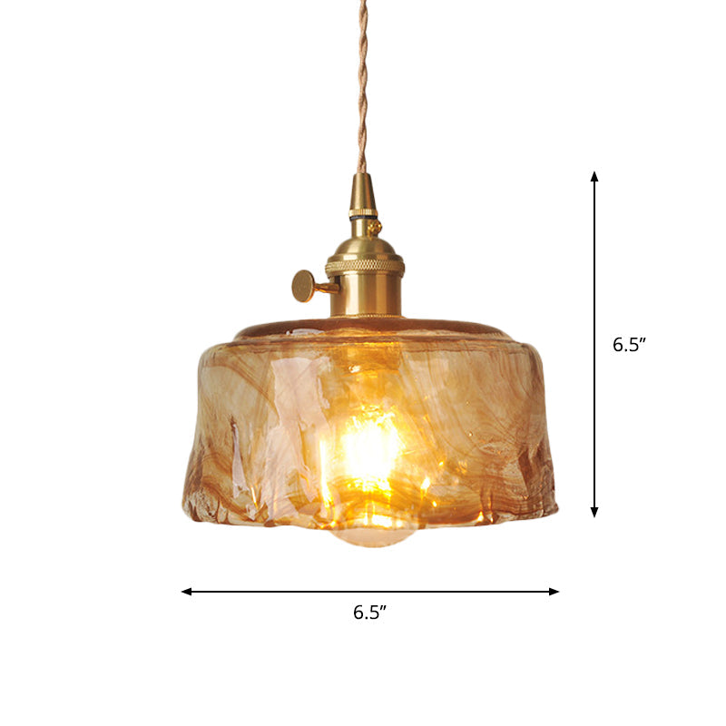 Brass Cone/Cube Coffee Cloud Glass Single-Bulb Pendant Light for Farmhouse Décor