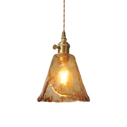 Brass Cone/Cube Coffee Cloud Glass Single-Bulb Pendant Light for Farmhouse Décor