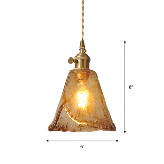 Brass Cone/Cube Coffee Cloud Glass Single-Bulb Pendant Light for Farmhouse Décor