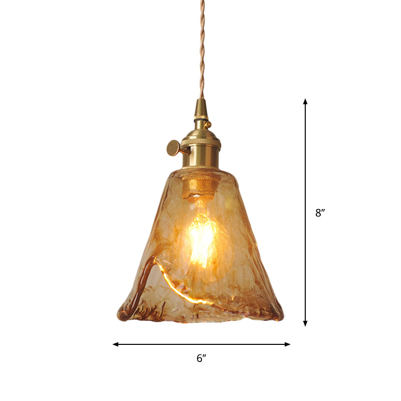 Single-Bulb Hanging Pendant Farmhouse Glass Suspension Lighting In Brass